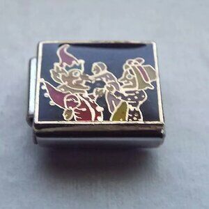Punch & Judy on black enamel 9mm stainless steel italian charm bracelet link new
